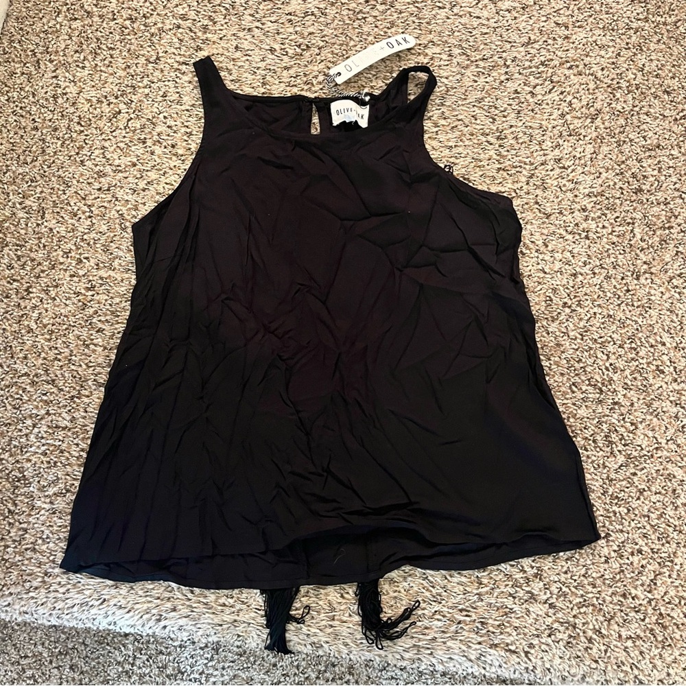 Olive + Oak Women's Black Tank Top with Fringe Size L